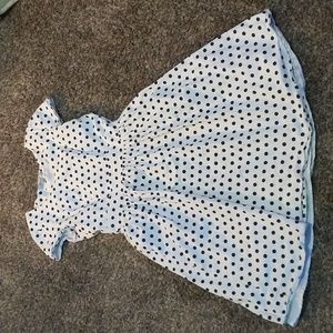 white midi vintage dress with navy polka dots. down east brand in size small.